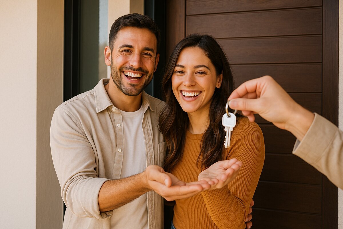Familia recibiendo las llaves de su nuevo hogar